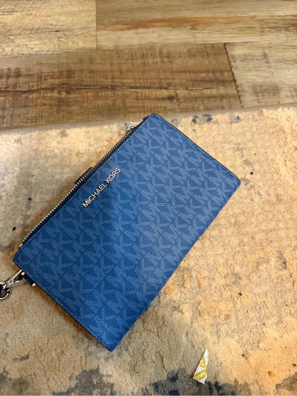 Michael Kors Navy Blue Monogram Zip Pouch Wristlet